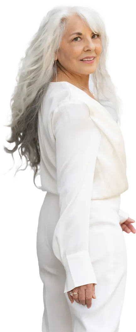 Cut-out photo of Michelle Moquin looking over her shoulder.