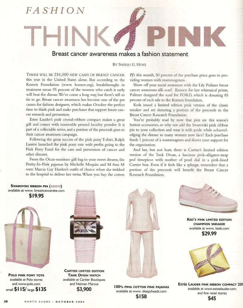 Page from the 'The View' magazine about breast cancer awareness making a fashion statement.
